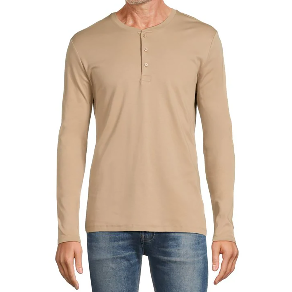 TAN HENLEY LONG SLEEVE SHIRT