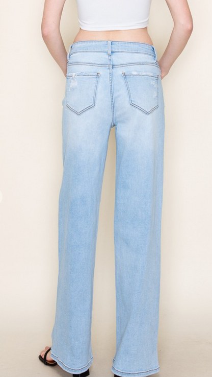 Fiore High Rise Distress Wide Leg Jeans